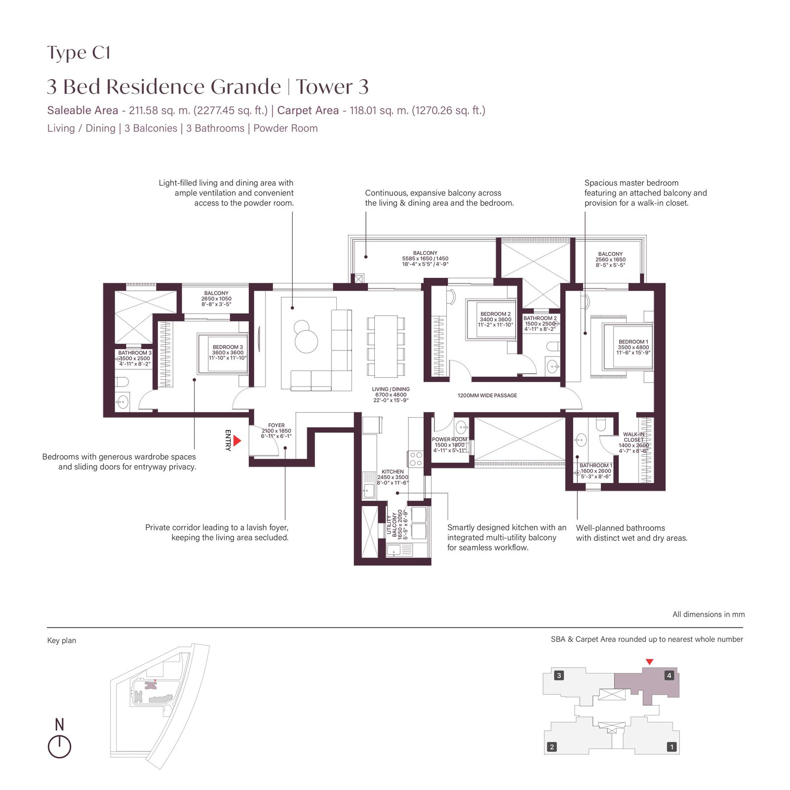 3 BHK floor plan